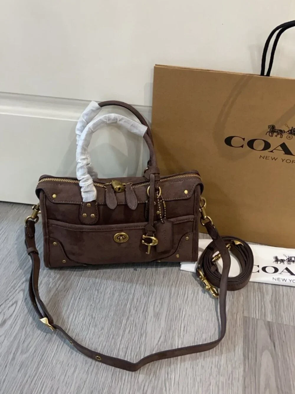 Coach Rhyder satchel In Brown Suede